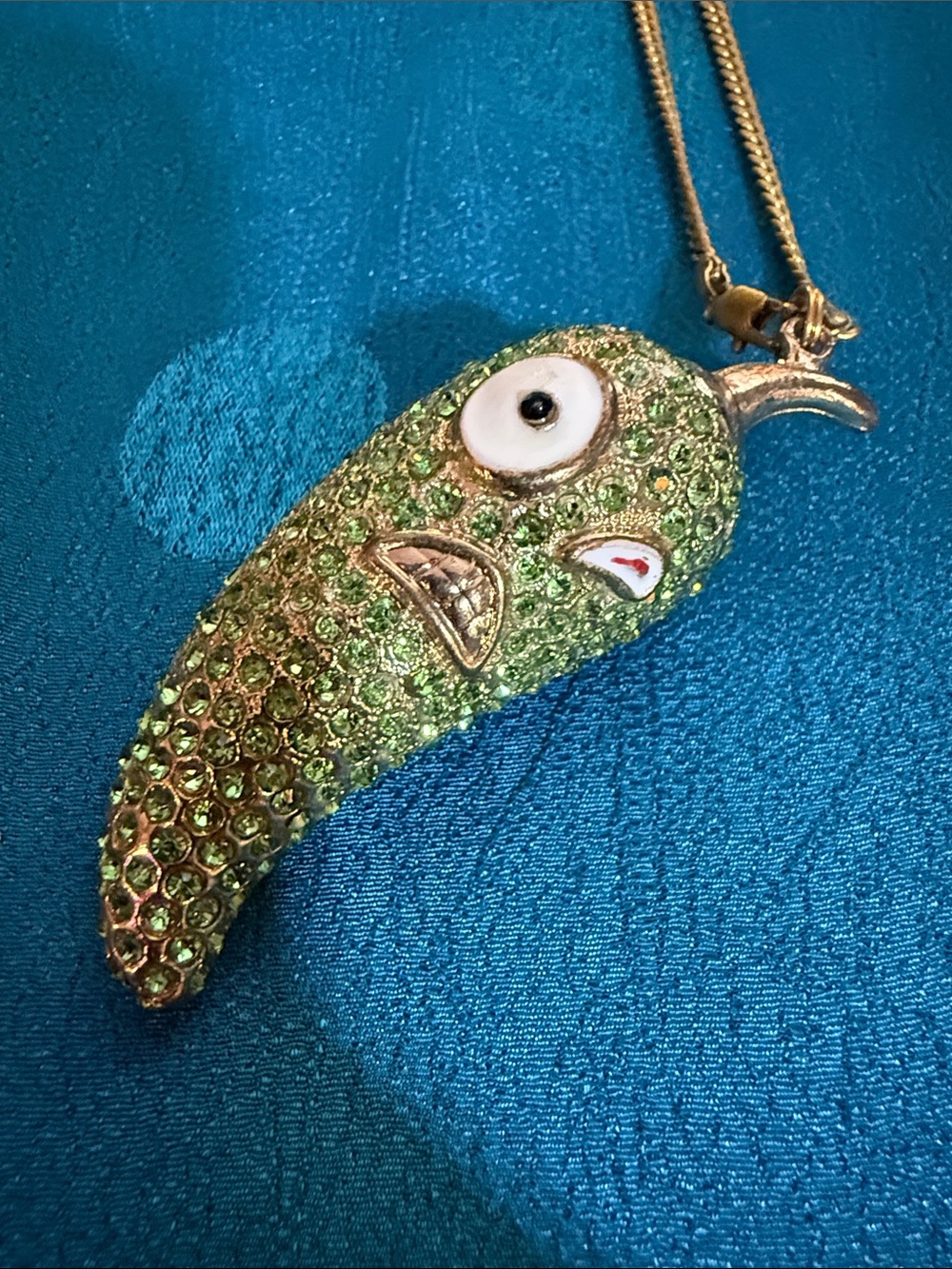 Green Jeweled green pepper Pendant Necklace - Sparkling Parrot Charm